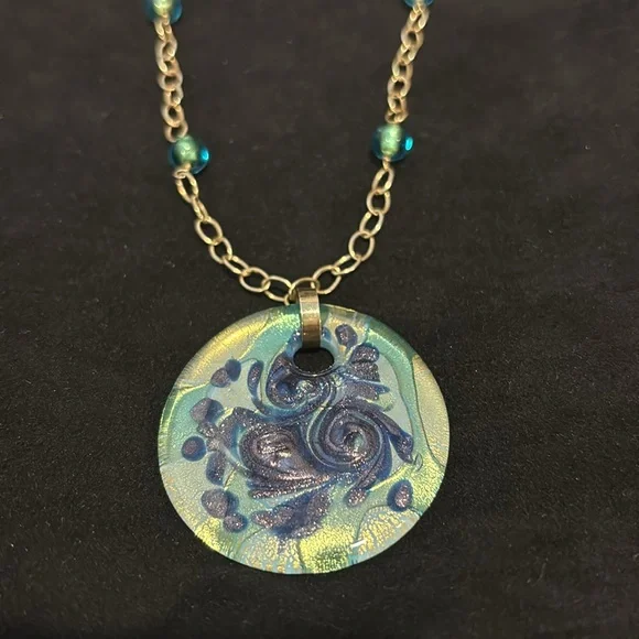 14kt Gold necklace with beautiful glass!! Perfect for summer tans! ❤️ - Picture 2 of 5